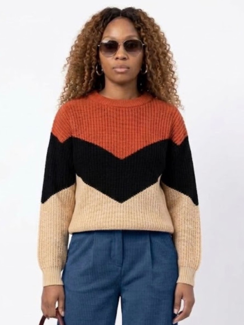 Chevron Colorblock Knit Sweate - Picture 2 of 3